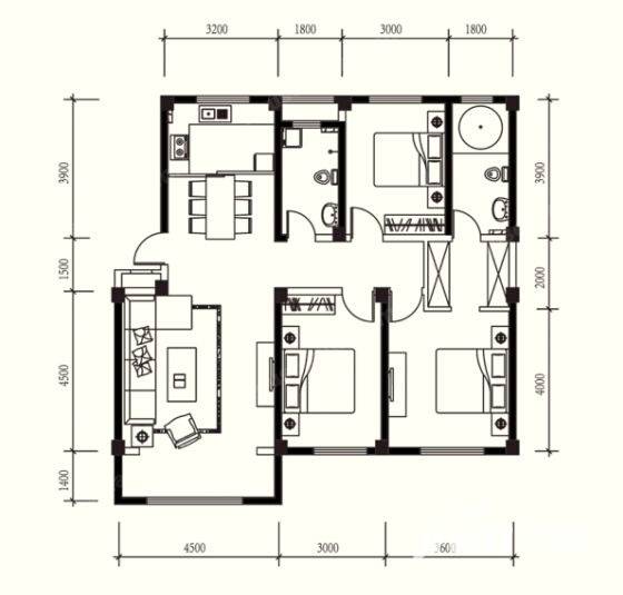 公园道一号普通住宅121㎡户型图