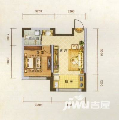 九新雾凇水岸1室1厅1卫47.1㎡户型图