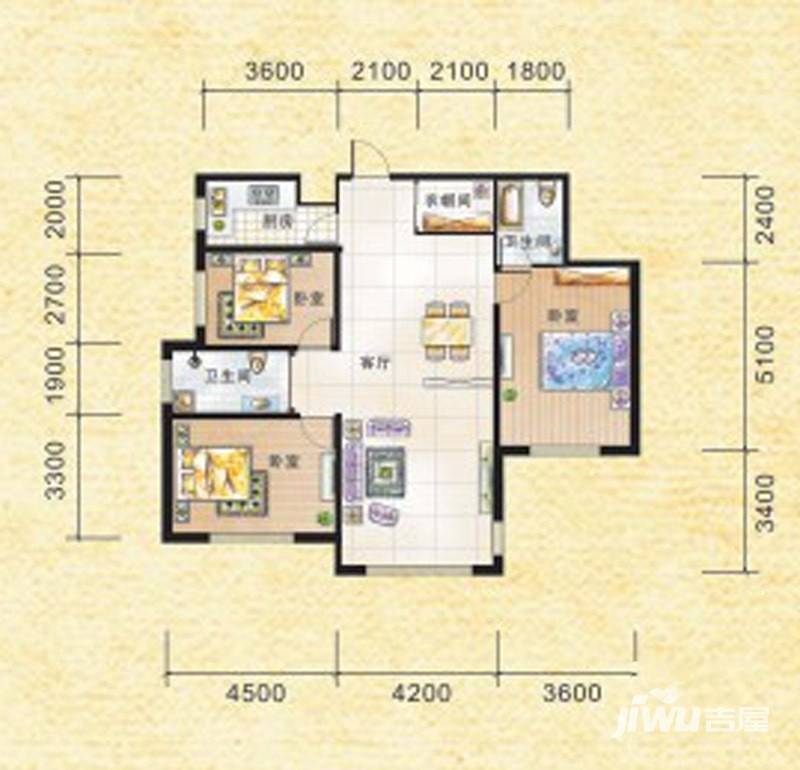 九新雾凇水岸3室2厅2卫126.7㎡户型图