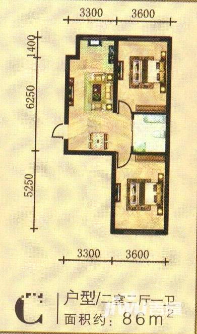 胜亚东方红普通住宅86㎡户型图