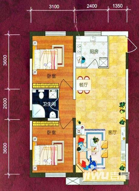 西城首府2室2厅1卫81㎡户型图