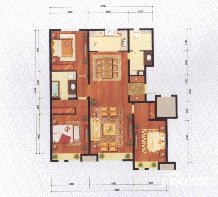 万科城3室2厅2卫150㎡户型图