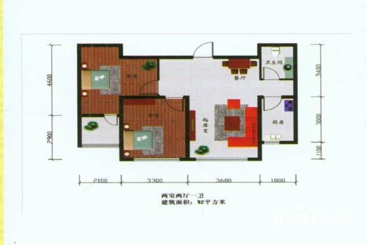 天鸿水岸馨都2室2厅1卫92㎡户型图