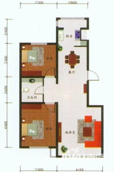 天鸿水岸馨都2室2厅1卫90㎡户型图