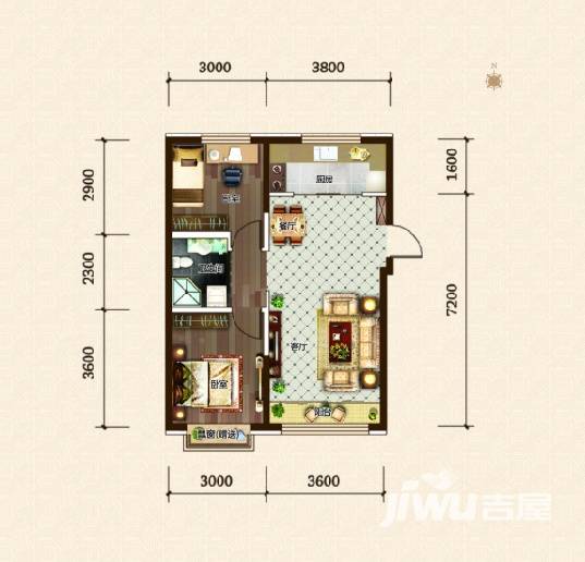 泽信依山郡2室2厅1卫78.6㎡户型图