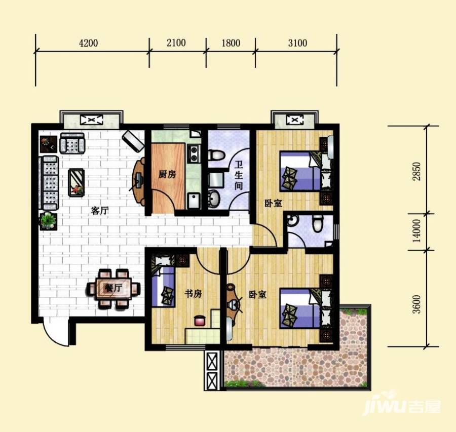 亿鑫阳光庭院3室2厅2卫户型图