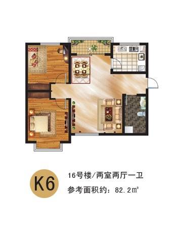 裕塬城市风景普通住宅82.2㎡户型图