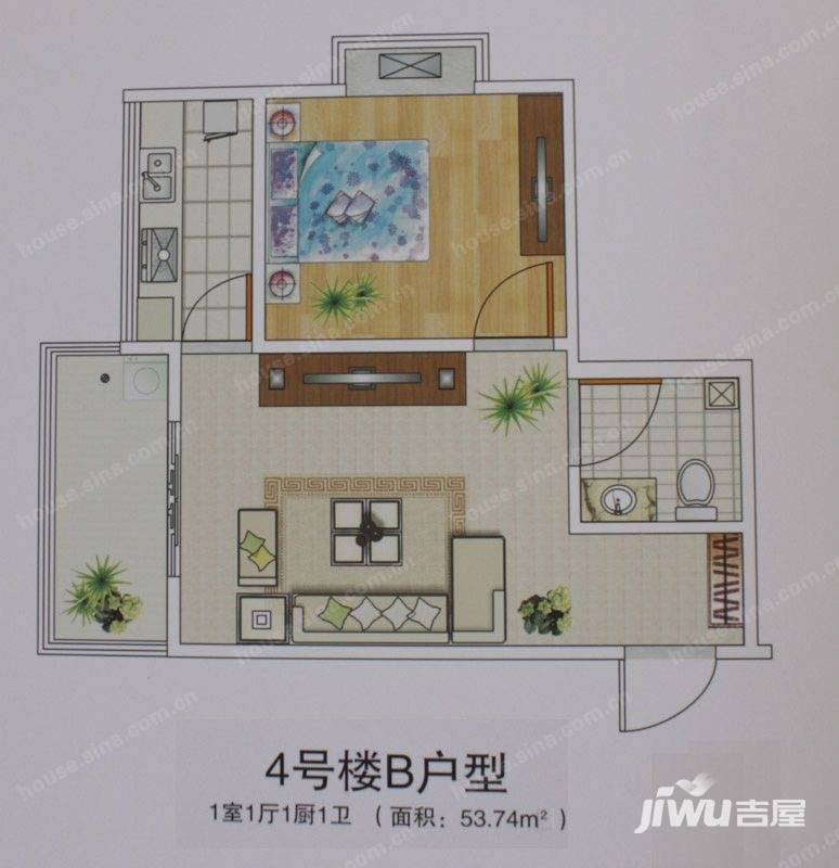 启迪国际城逸居1室1厅1卫户型图