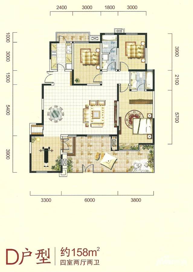 金泰丝路花城4室2厅2卫158㎡户型图