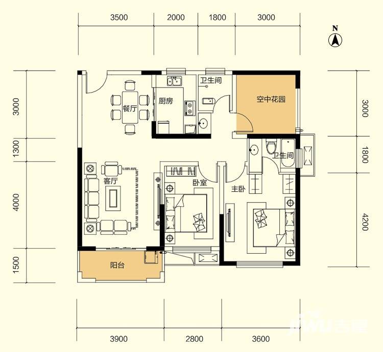 广泰锦苑2室2厅2卫108.3㎡户型图