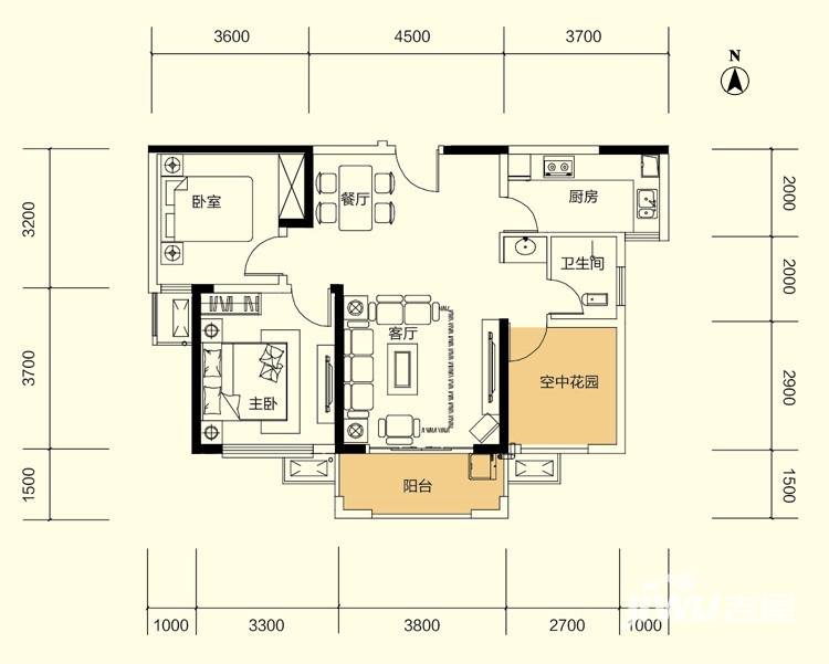 广泰锦苑2室2厅1卫89.9㎡户型图