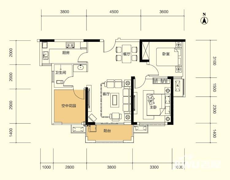 广泰锦苑2室2厅1卫90.4㎡户型图