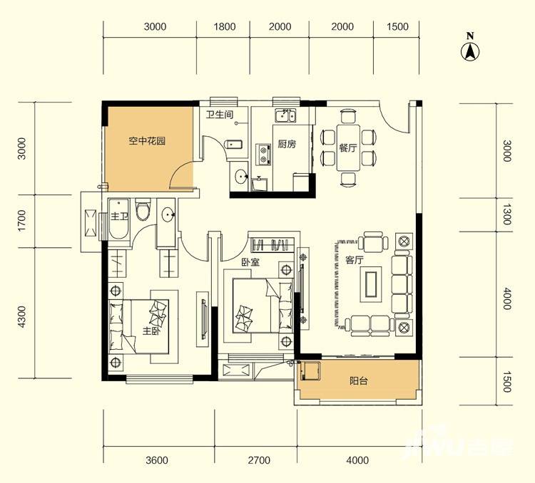 广泰锦苑2室2厅2卫108.3㎡户型图