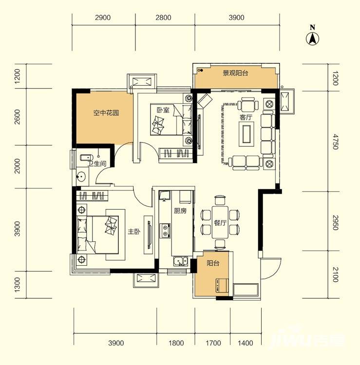 广泰锦苑2室2厅1卫98.6㎡户型图