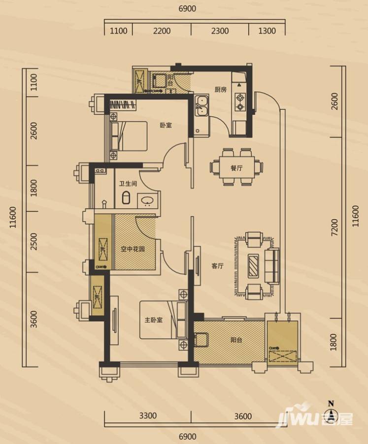 长房半岛蓝湾普通住宅88.3㎡户型图