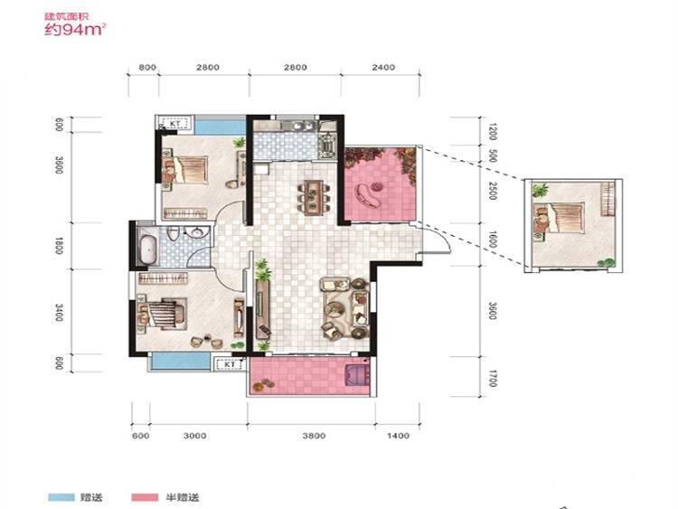 洋湖时代广场普通住宅94㎡户型图