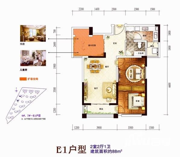 邦盛水岸御园普通住宅88㎡户型图