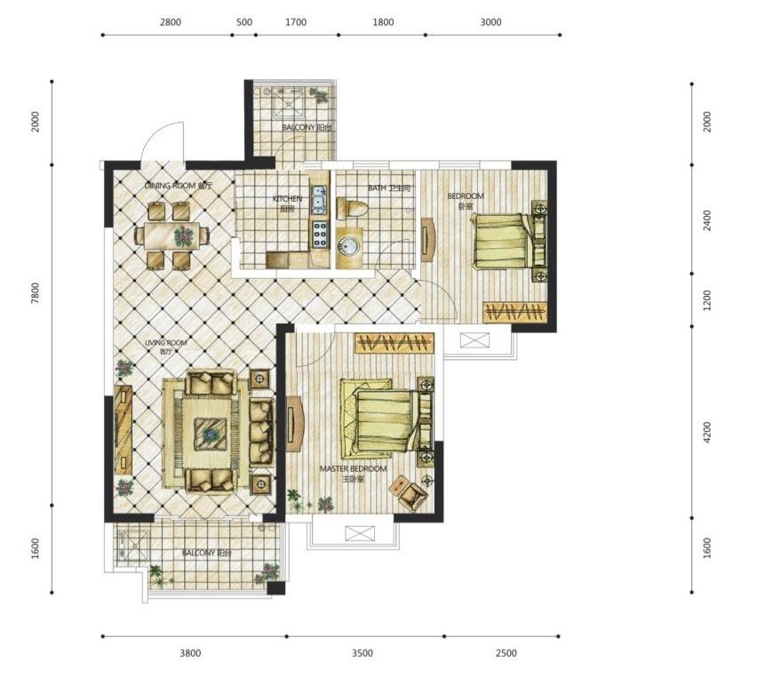 紫云阁普通住宅87.2㎡户型图