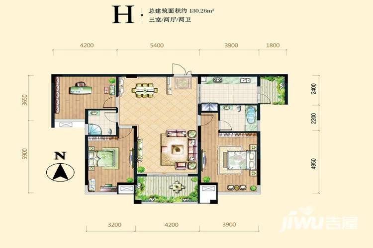 海尔地产鸿玺普通住宅130.3㎡户型图