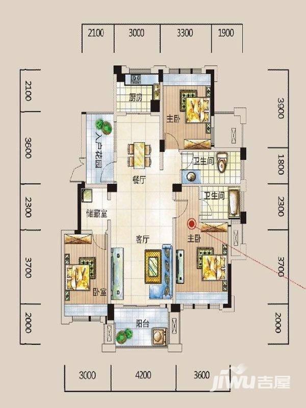 兆基御园3室2厅2卫124㎡户型图