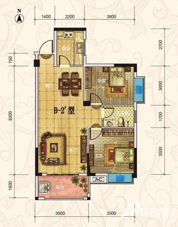 丰园城2室2厅1卫85.8㎡户型图