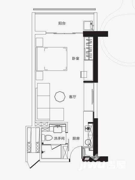 保利国际广场1室1厅1卫53.3㎡户型图