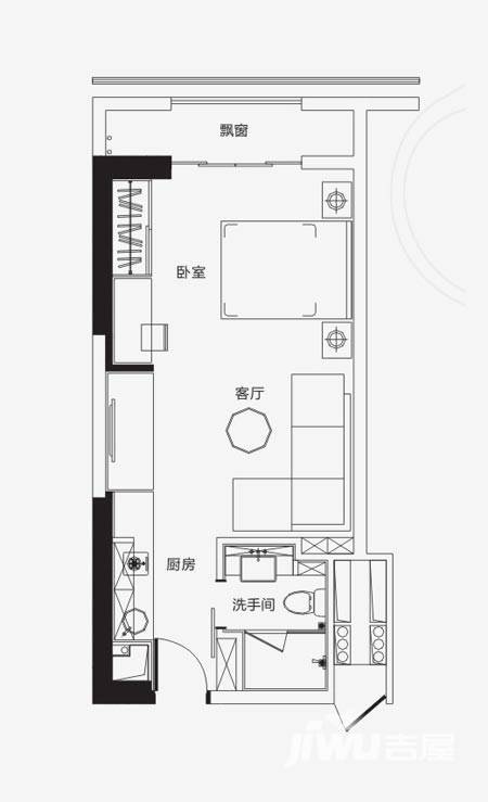 保利国际广场1室1厅1卫49.7㎡户型图