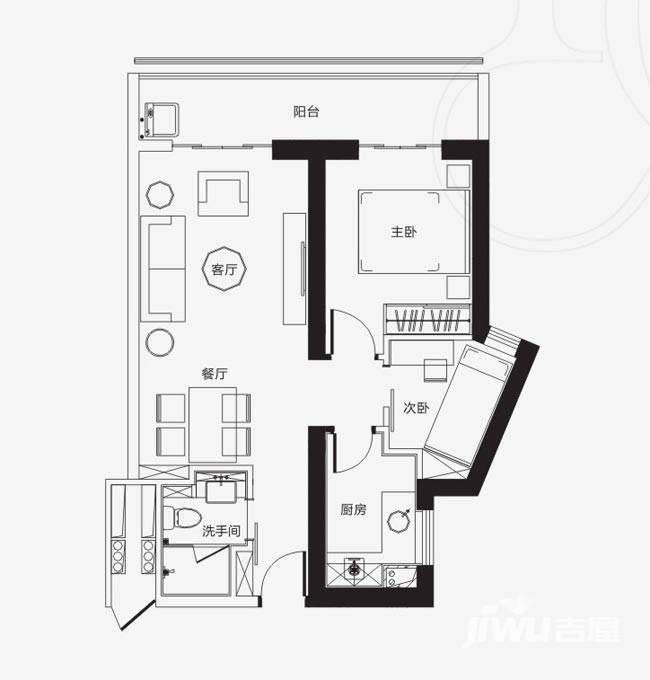 保利国际广场2室2厅1卫84.9㎡户型图