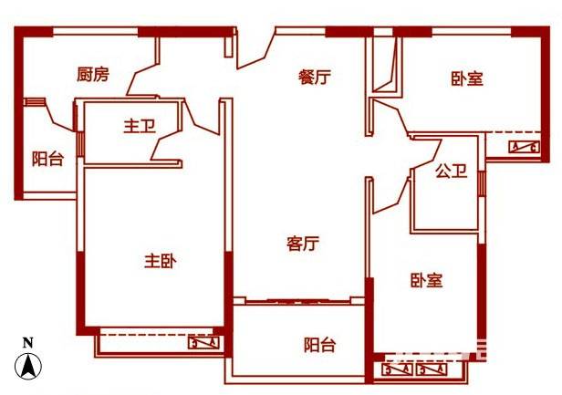 浏阳恒大华府3室2厅2卫123㎡户型图