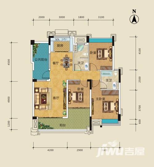 奥莱城3室2厅2卫116.6㎡户型图