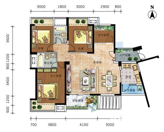 通用时代国际社区3室2厅2卫142㎡户型图