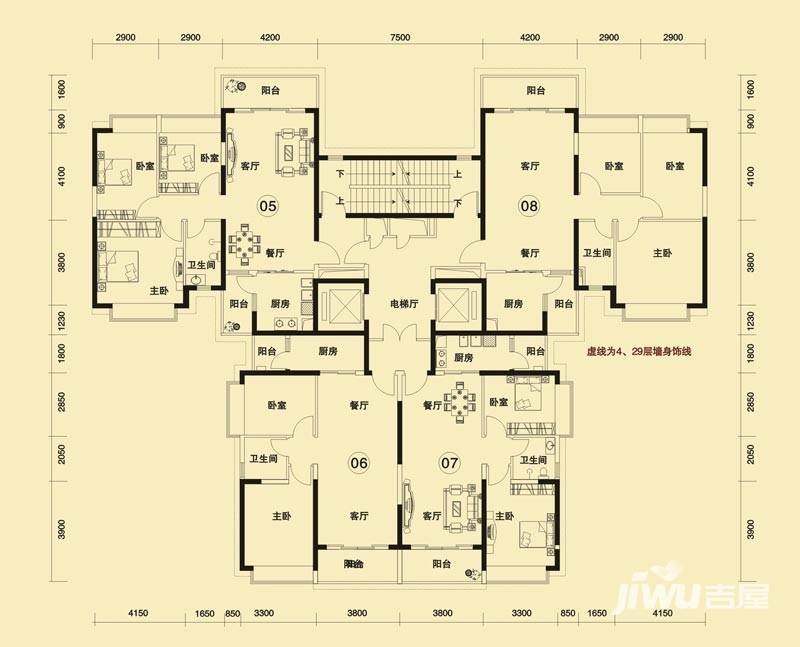 恒大雅苑普通住宅107.1㎡户型图