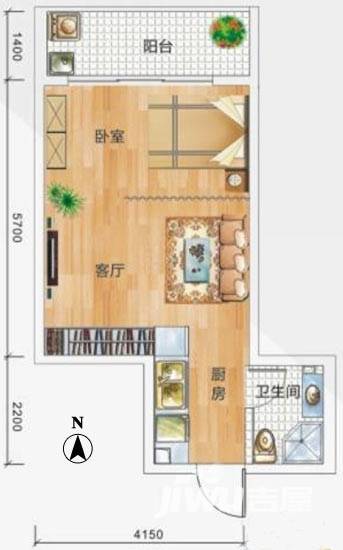 阳光100后海普通住宅41㎡户型图