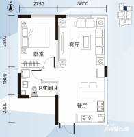 阳光100后海1室2厅1卫51㎡户型图