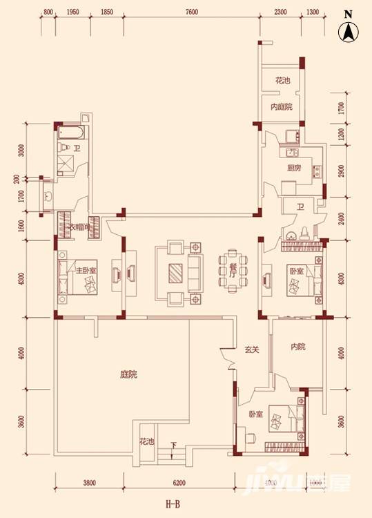 万科城广场3室2厅2卫145㎡户型图