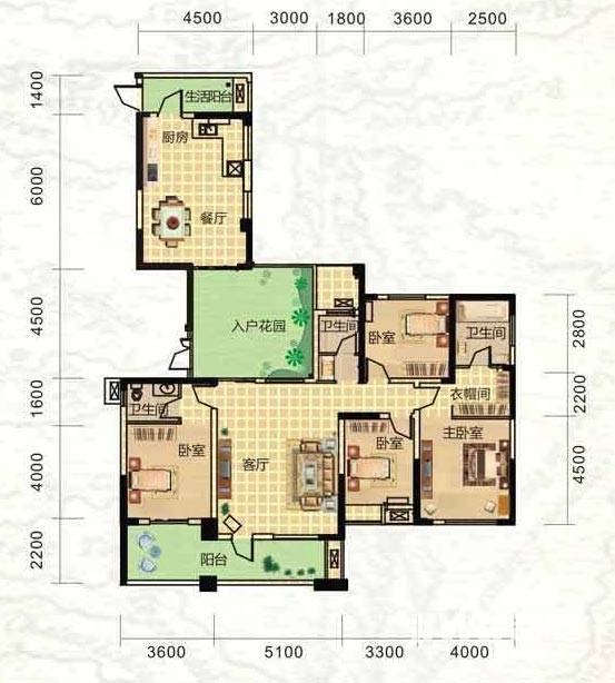 联诚国际城4室2厅3卫206.9㎡户型图