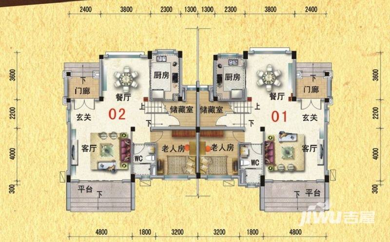 碧桂园山湖城户型图 双拼g146一层平面图