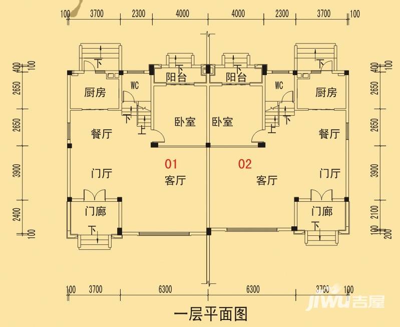 碧桂园山湖城户型图 双拼y-c户型一层 五房两厅 302.18㎡