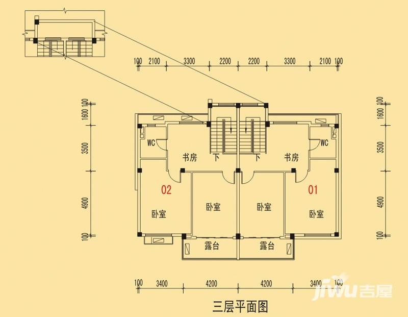 碧桂园山湖城户型图 双拼g10x户型三层 四房两厅 215.87㎡