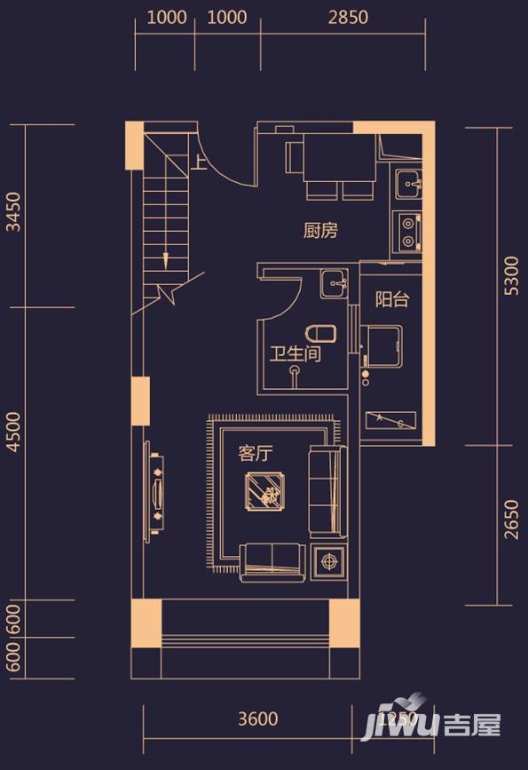 勤诚达雅阁国际1室1厅1卫74.8㎡户型图