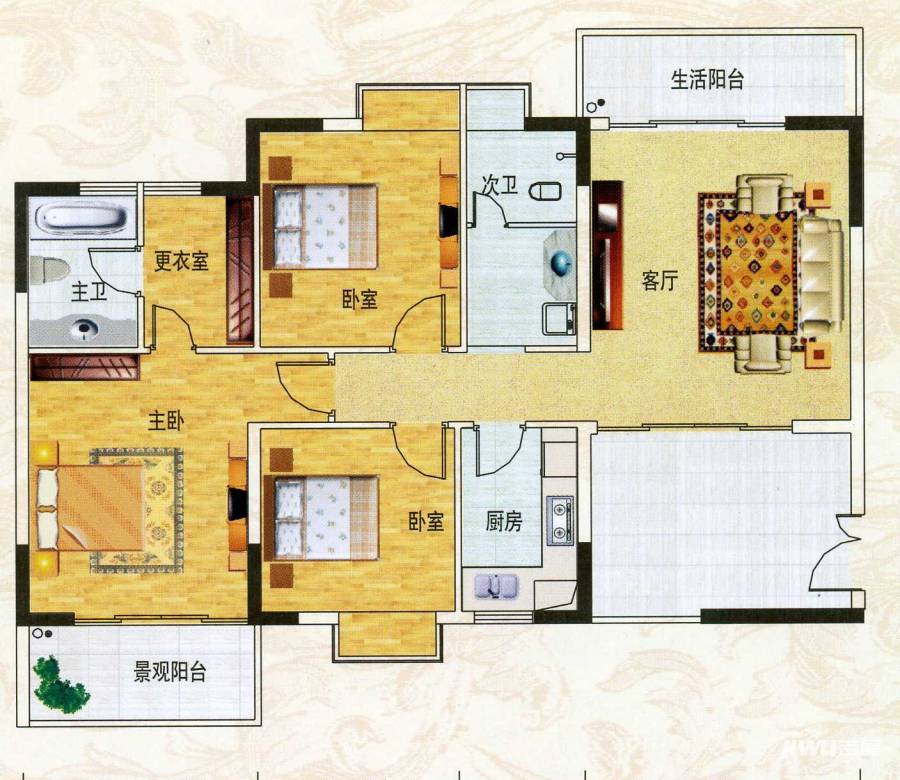 勤诚达雅阁国际3室2厅2卫113.6㎡户型图