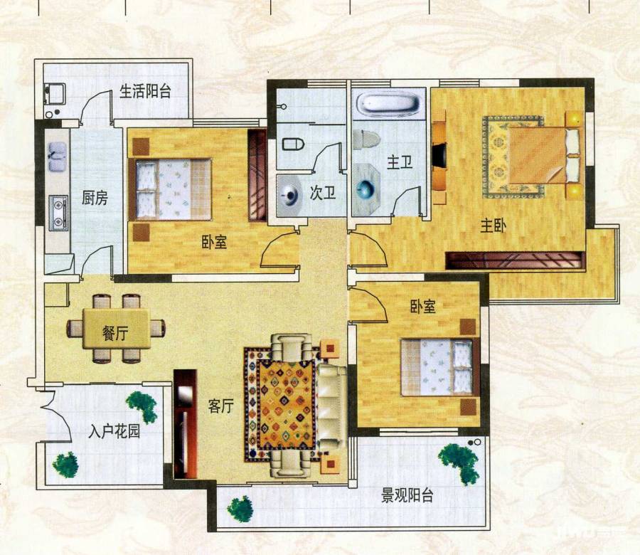 勤诚达雅阁国际3室2厅2卫117.8㎡户型图