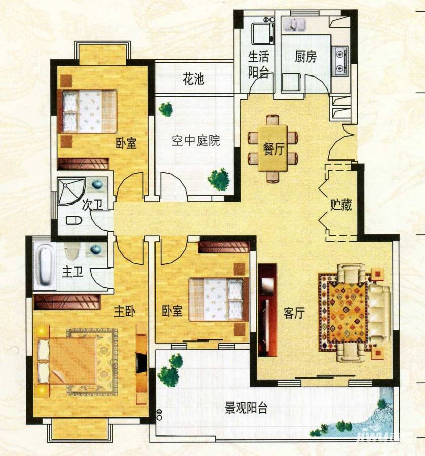 勤诚达雅阁国际3室2厅2卫134.1㎡户型图