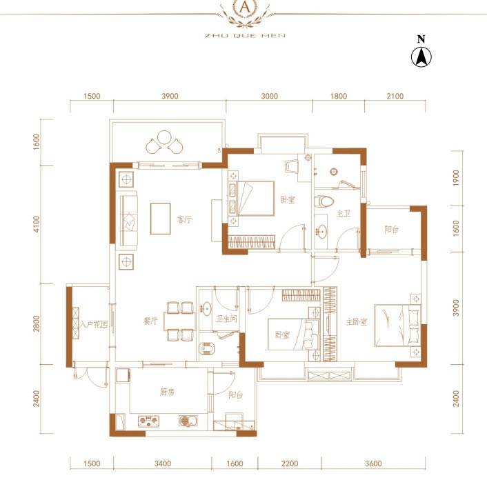 兴威帕克水岸3室2厅2卫104.2㎡户型图