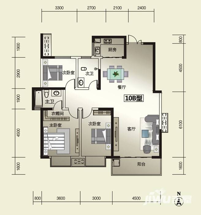 威尔士春天3室2厅2卫141㎡户型图