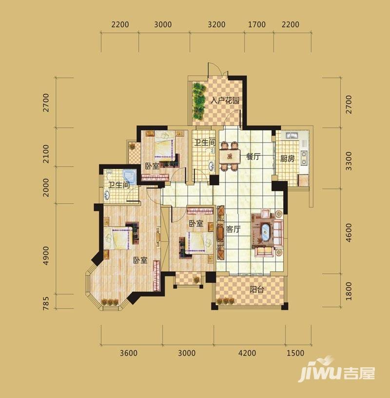 天晟海拔东方3室2厅1卫125㎡户型图