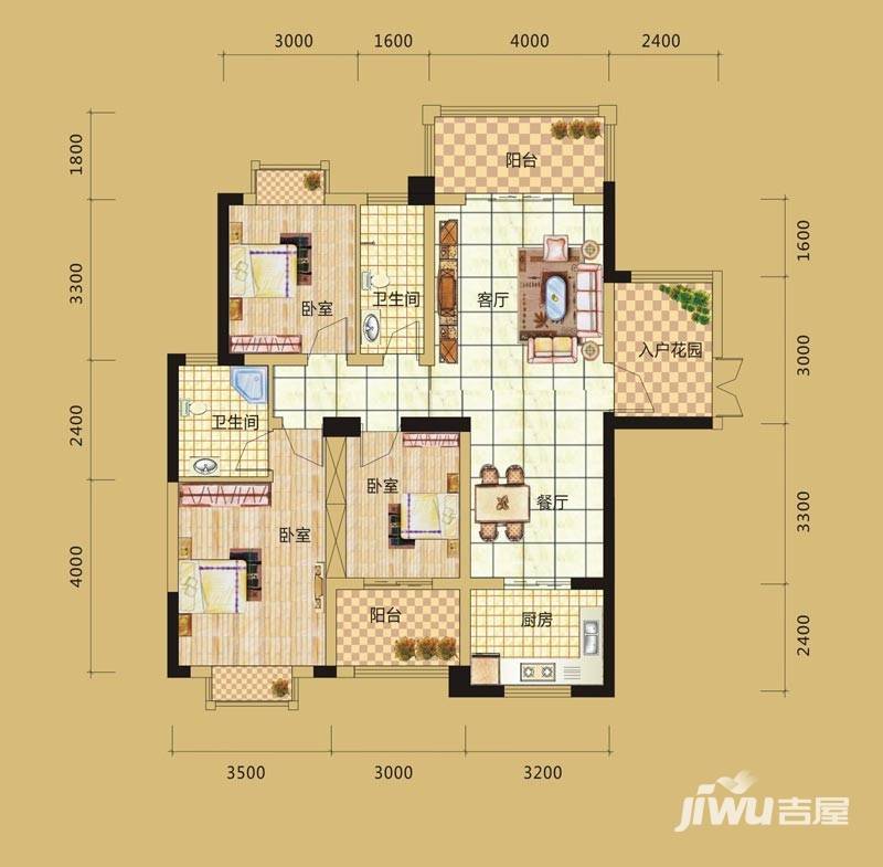 天晟海拔东方3室2厅1卫125㎡户型图