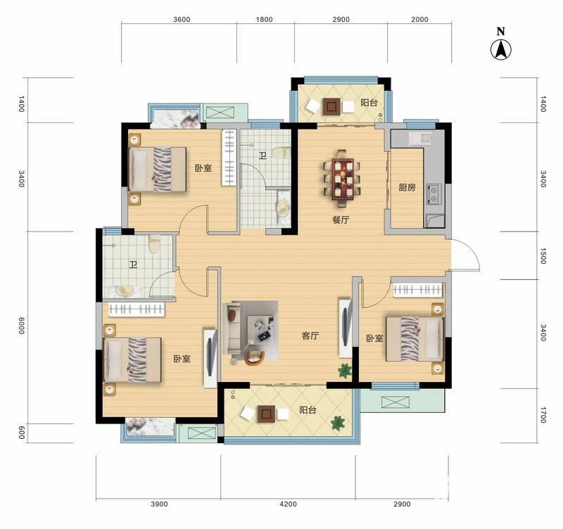 地华梅溪湖畔3室2厅2卫118.2㎡户型图