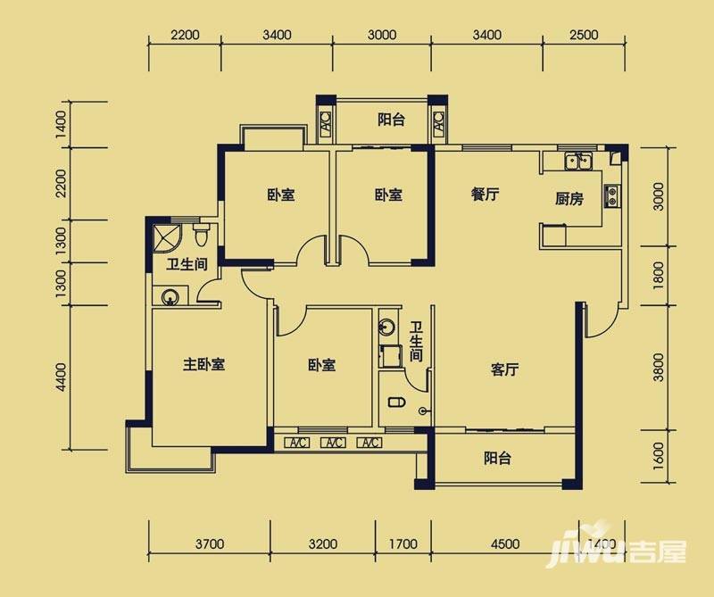 鑫天御景湾鑫天御景湾户型图 f1四房两厅两卫 158.50㎡