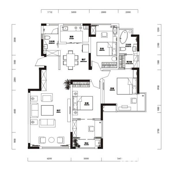 长盛岚庭4室2厅2卫135㎡户型图